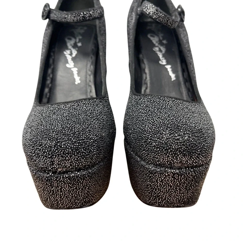 Alice + Olivia Heels 38 1/2 38.5 US 7.5 Black‎ Beaded Platform Ankle Strap Lynda